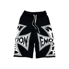 MIXED EMOTION Big Triangle Graphic Print Black Streetwear Shorts