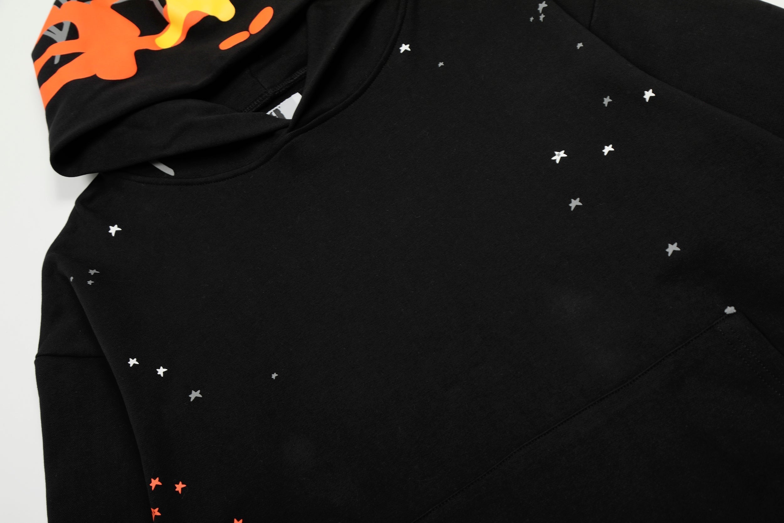 Sp5der Hood‑Print Star Splatter Pullover Hoodie
