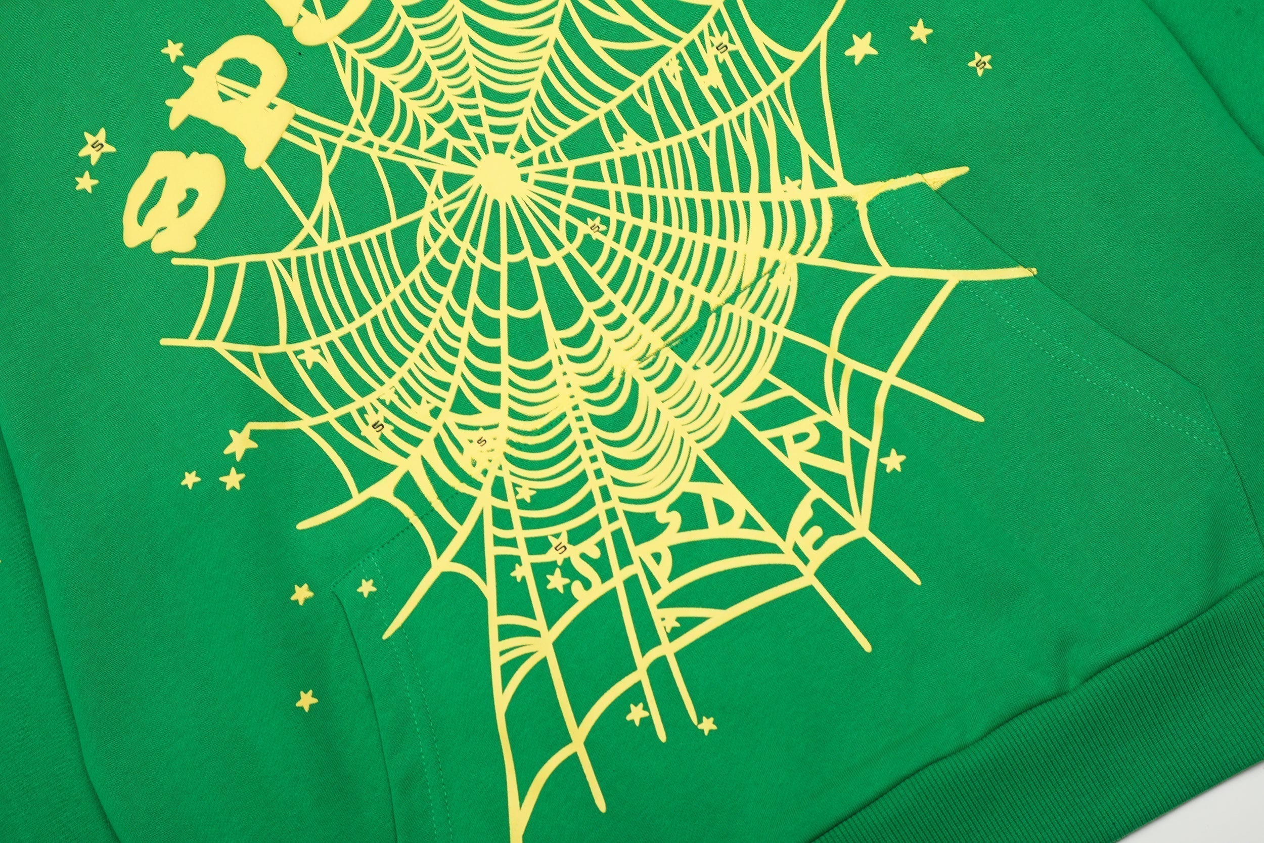 Sp5der Gold Spider‑Web Green Pullover Hoodie