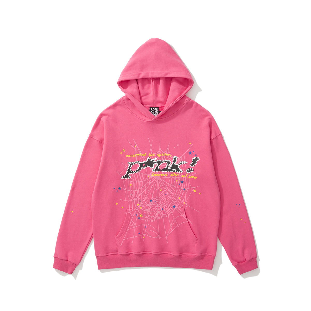 Sp5der Pink Text Spider‑Web 2‑Color Pullover Hoodie