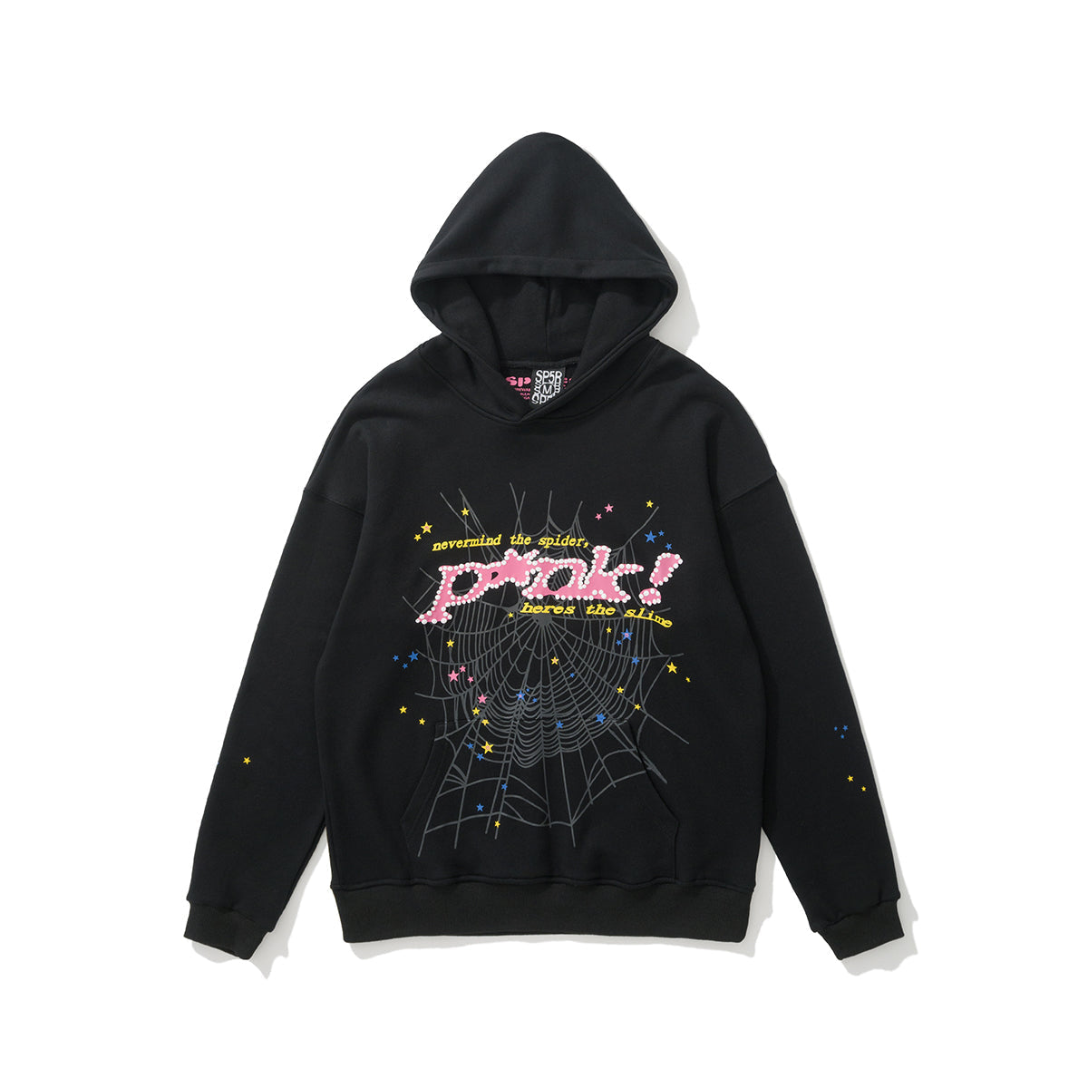 Sp5der Pink Text Spider‑Web 2‑Color Pullover Hoodie