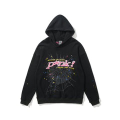 Sp5der Pink Text Spider‑Web 2‑Color Pullover Hoodie