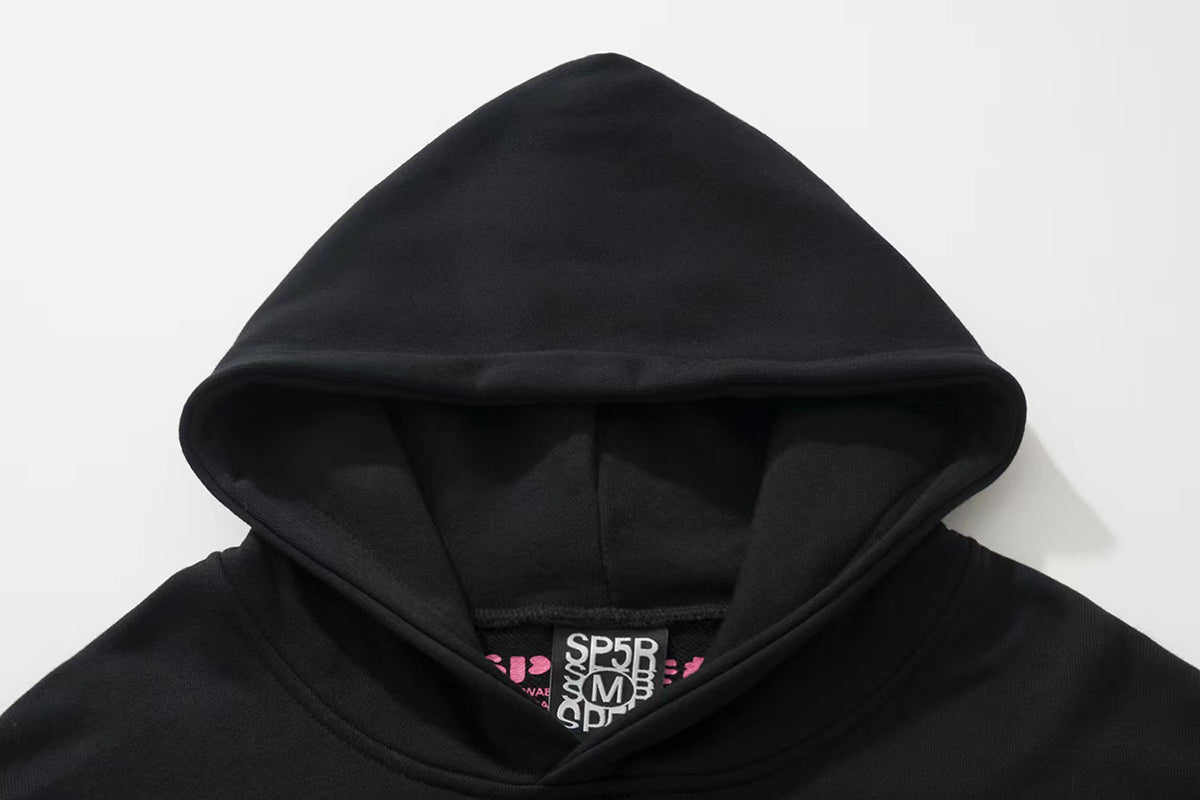 Sp5der Pink Text Spider‑Web 2‑Color Pullover Hoodie