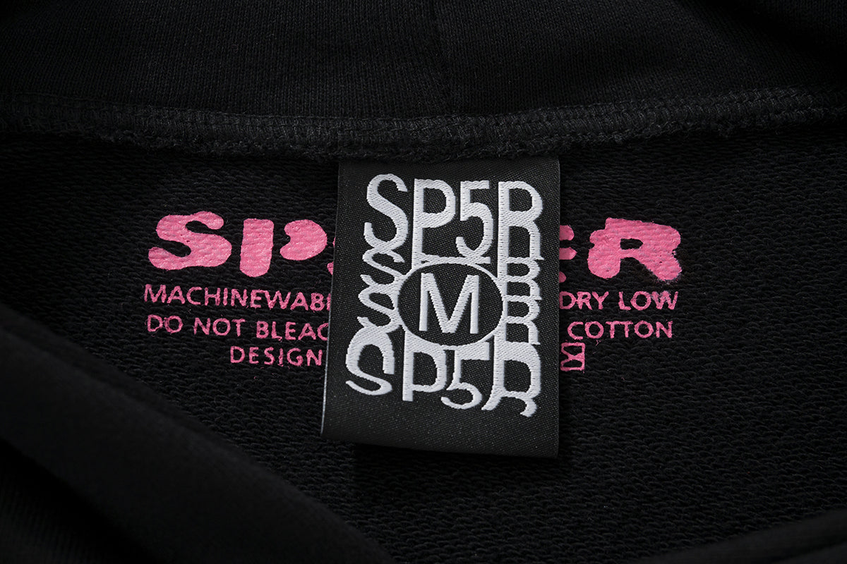 Sp5der Pink Text Spider‑Web 2‑Color Pullover Hoodie