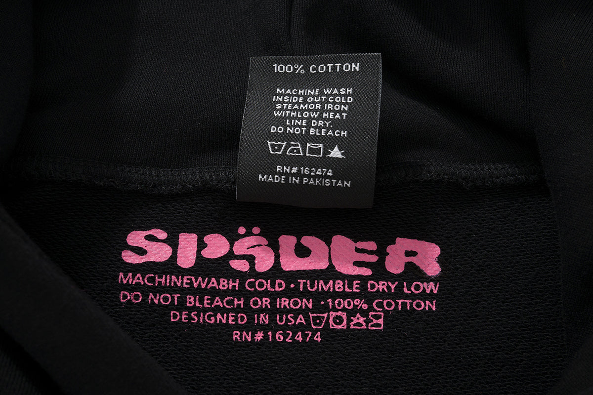 Sp5der Pink Text Spider‑Web 2‑Color Pullover Hoodie