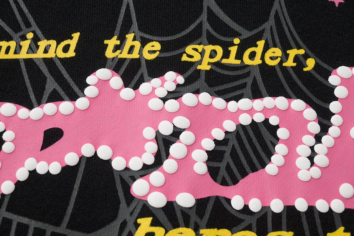 Sp5der Pink Text Spider‑Web 2‑Color Pullover Hoodie