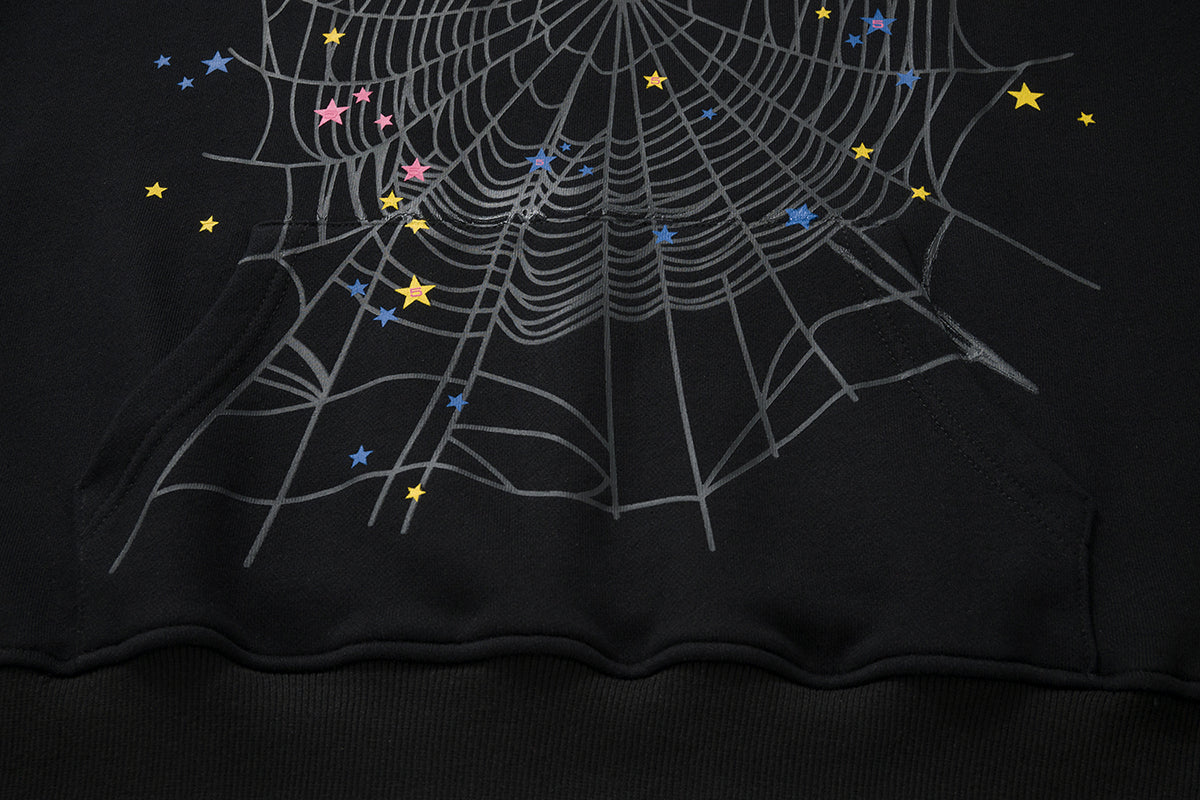 Sp5der Pink Text Spider‑Web 2‑Color Pullover Hoodie