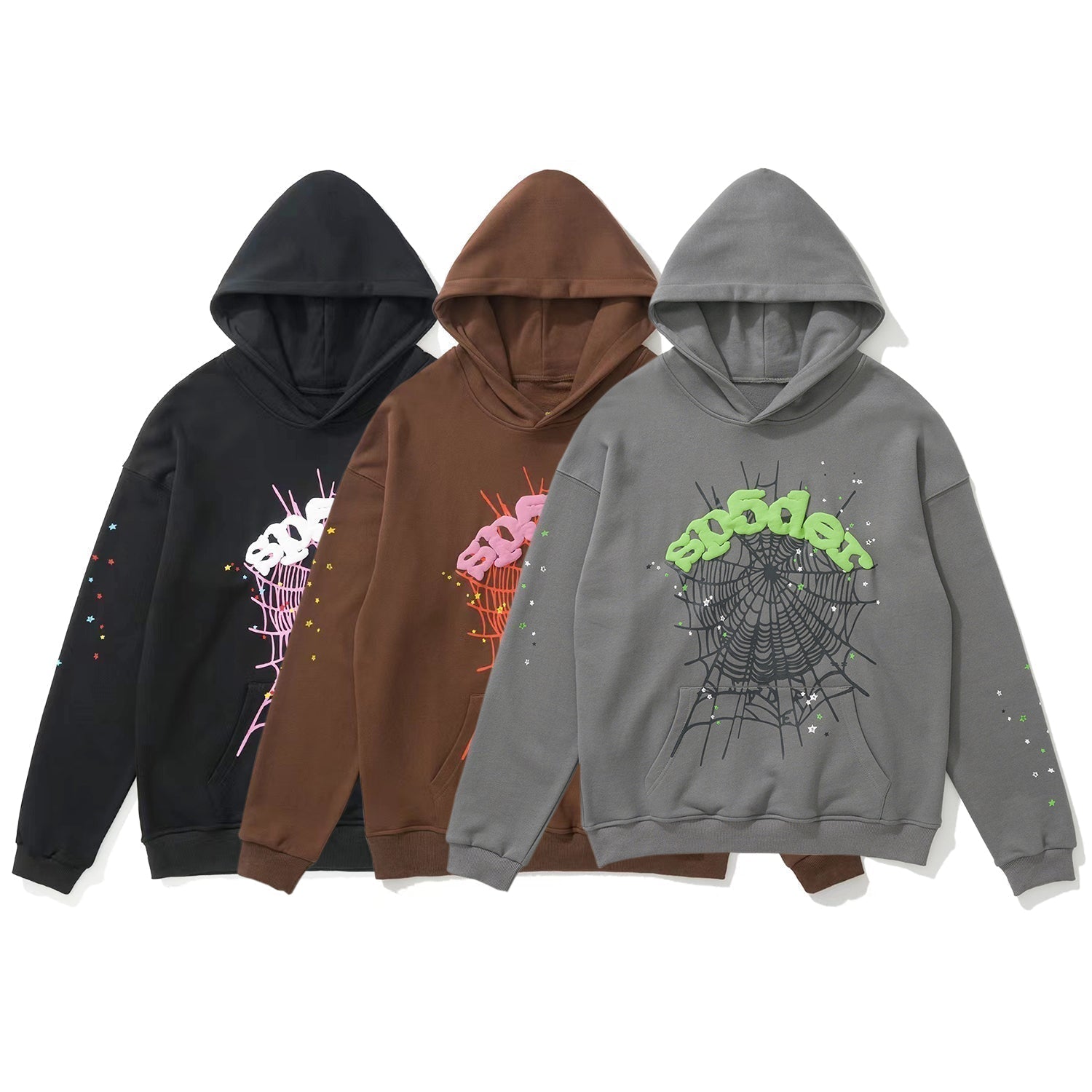 Sp5der Arch Logo Spider‑Web 3‑Color Pullover Hoodie