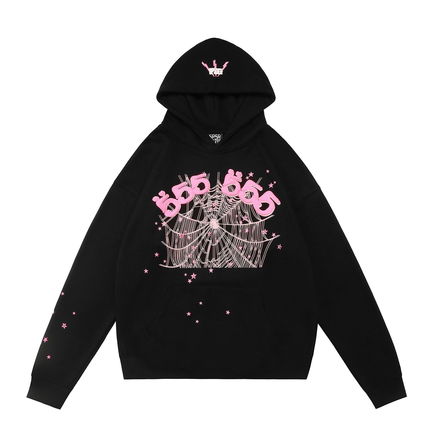 Sp5der 555 Crown Spider‑Web Black Pullover Hoodie