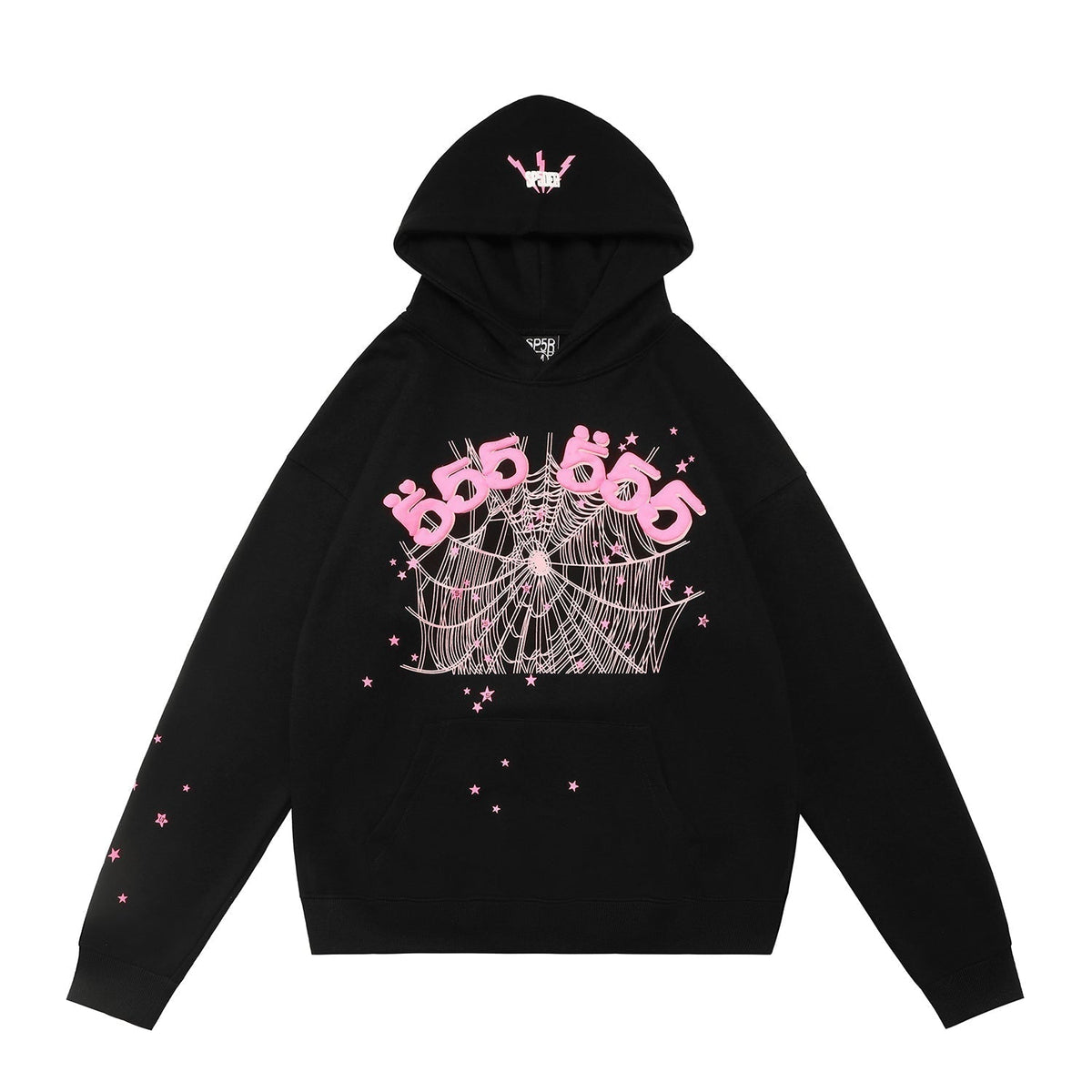 Sp5der 555 Crown Spider‑Web Black Pullover Hoodie