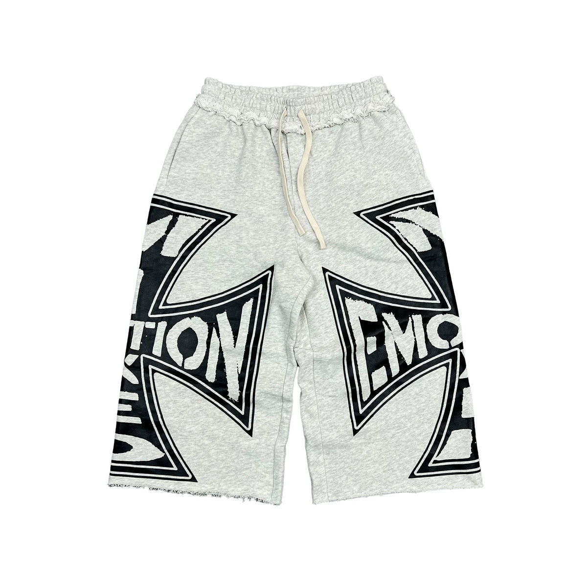 MIXED EMOTION Big Graphic Print Grey Streetwear Shorts