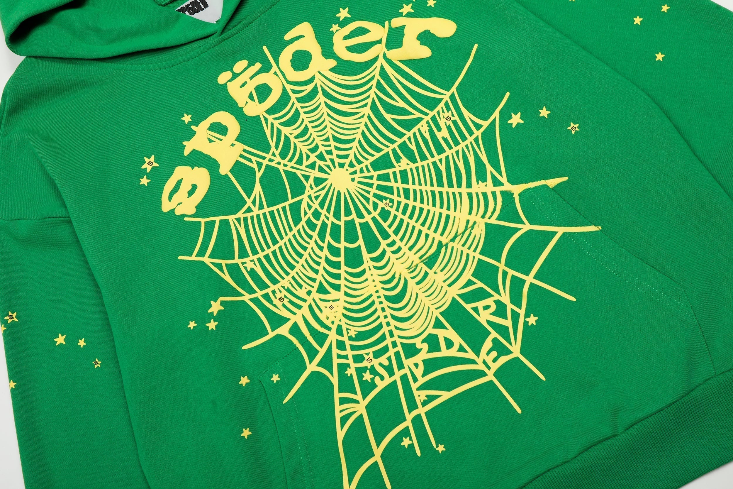 Sp5der Gold Spider‑Web Green Pullover Hoodie