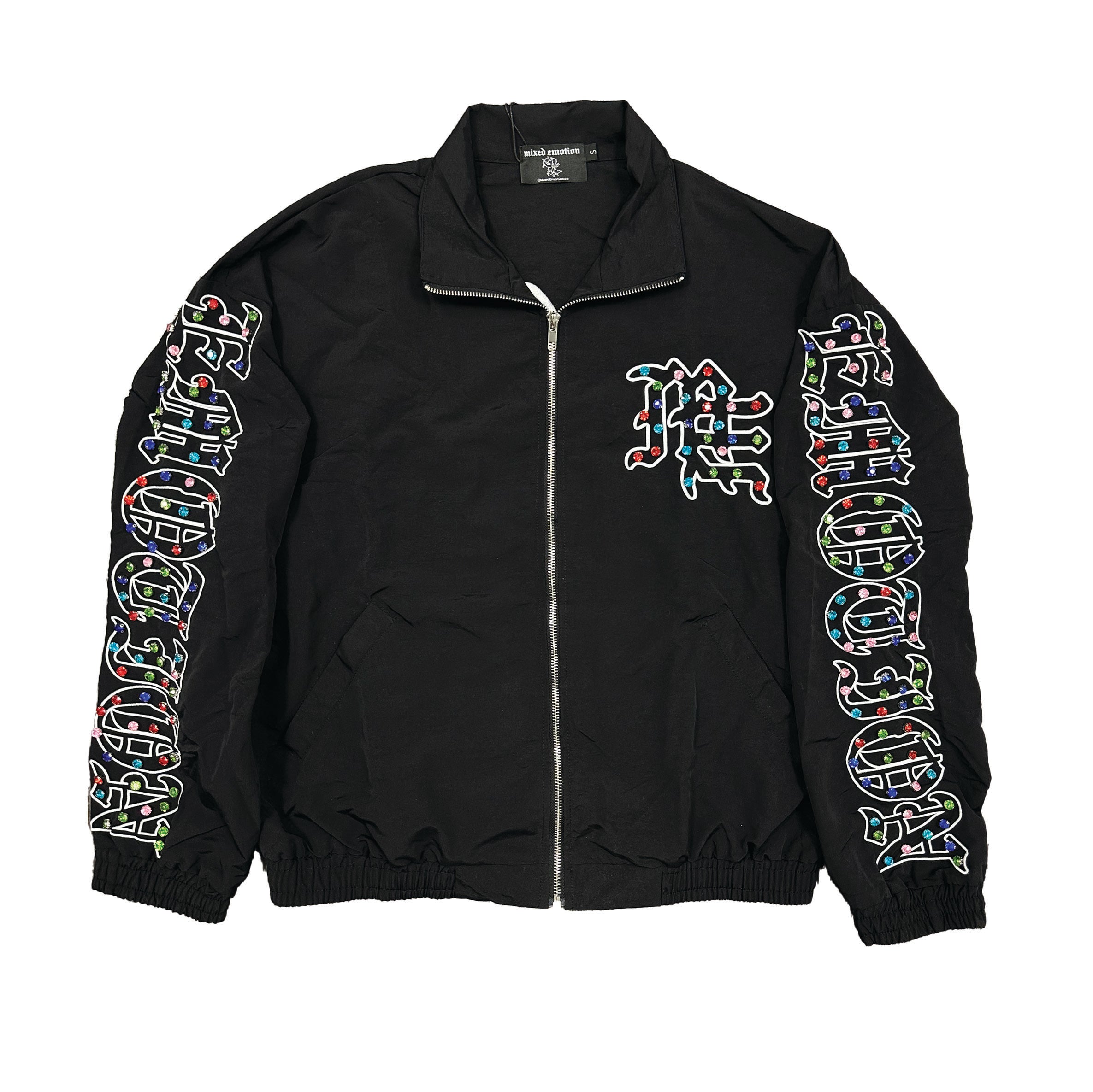 MIXED EMOTION Rhinestone Graphic Zip‑Up Windbreaker Jacket