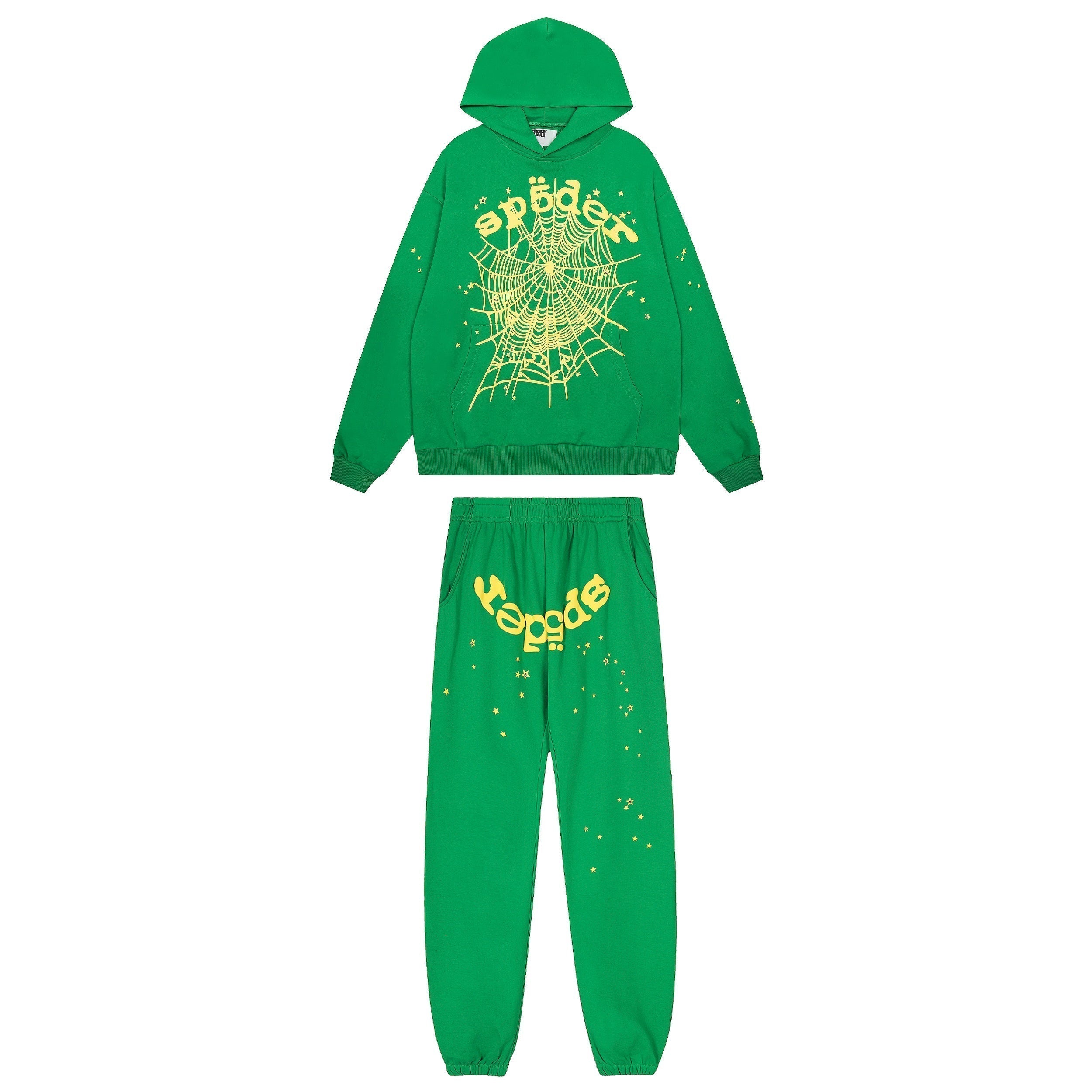 Sp5der Gold Spider‑Web Green Pullover Hoodie