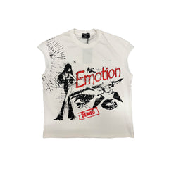 Emotion Never Dies Grunge Woman Eye Graphic White Sleeveless Tank Top
