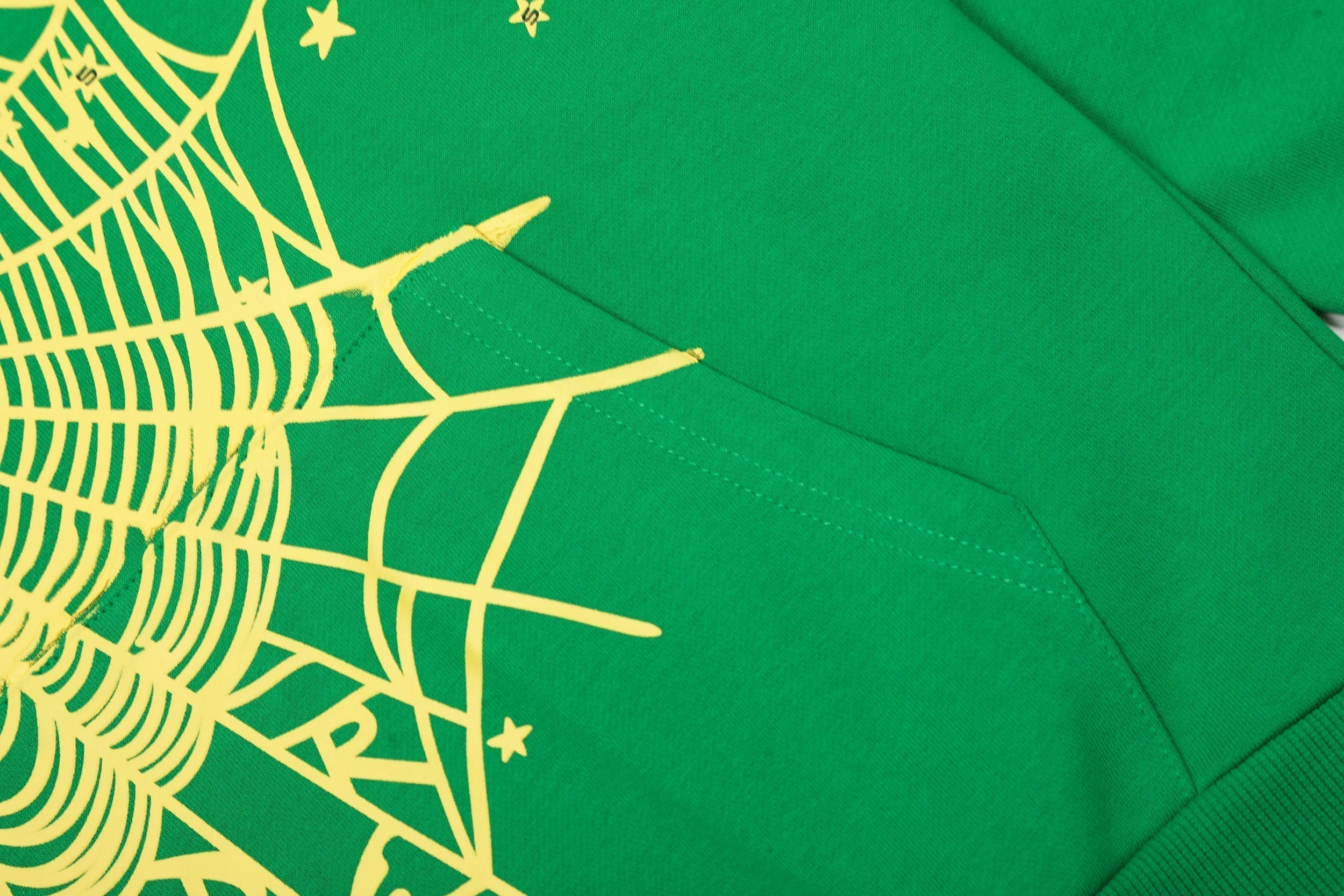 Sp5der Gold Spider‑Web Green Pullover Hoodie