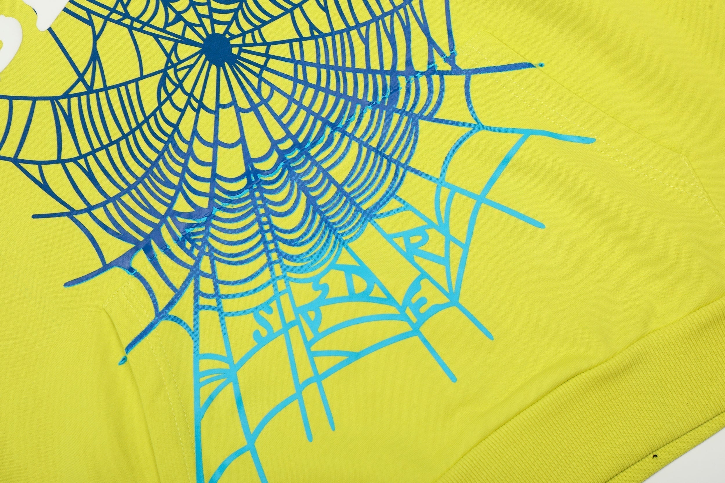 Sp5der Gradient Spider‑Web Yellow Pullover Hoodie