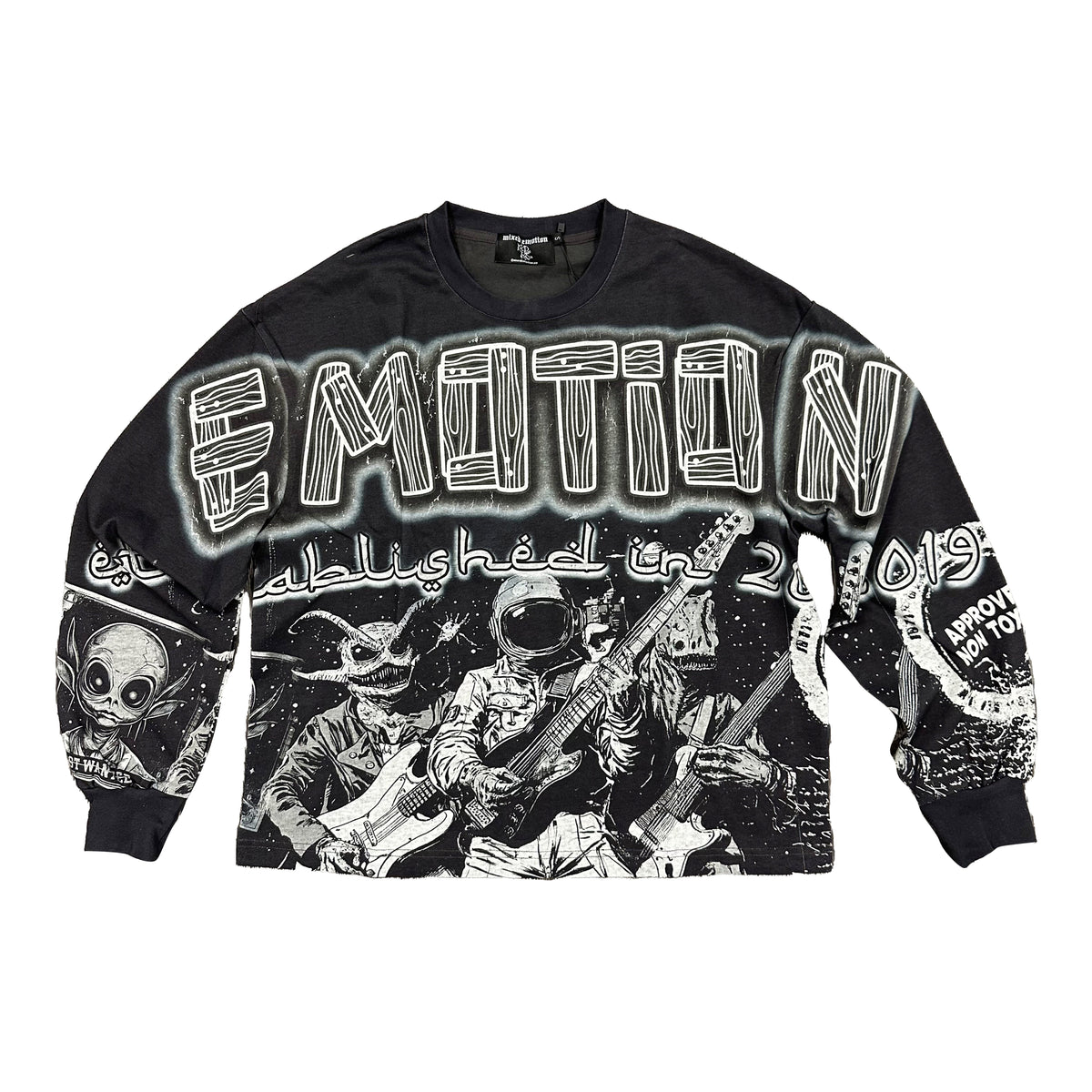 Emotion Alien Rock Band Graphic Black Long‑Sleeve Shirt