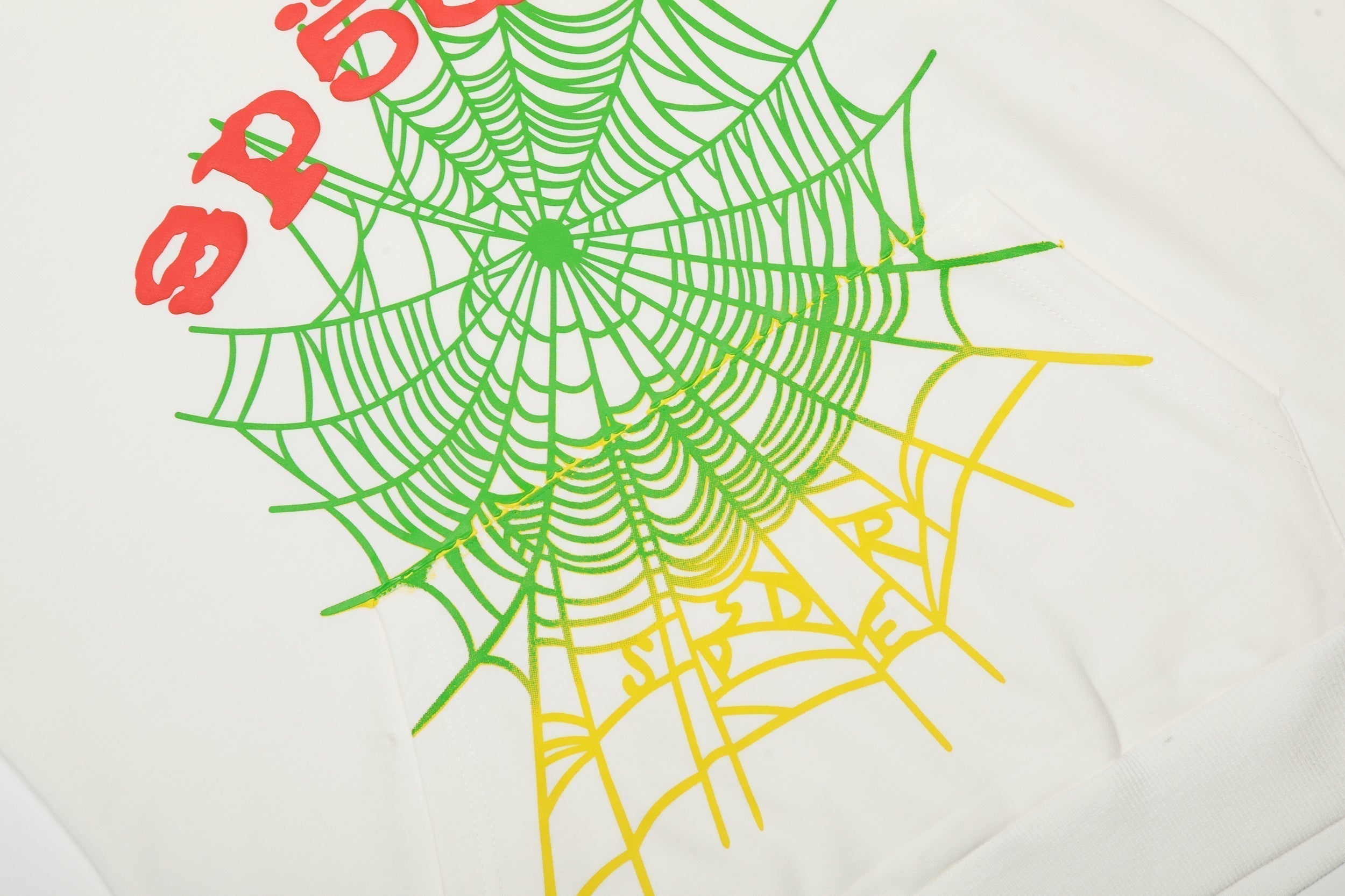 Sp5der Gradient Spider Web Graphic White Pullover Hoodie