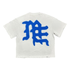Emotions Never Die Distressed Letter Print White Cropped T‑Shirt