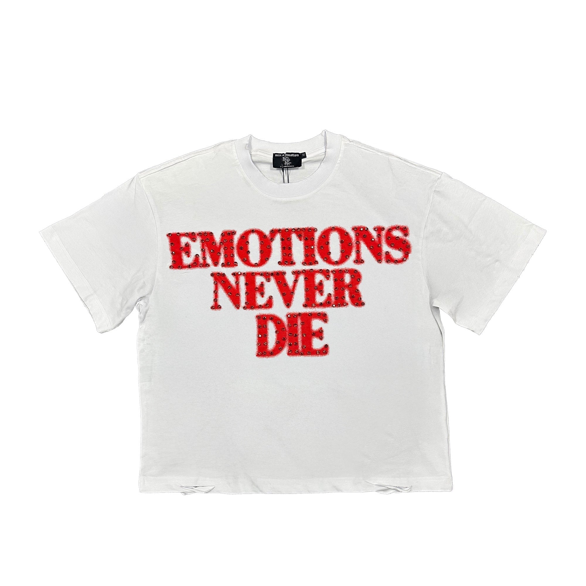 Emotions Never Die Text Print White Cropped T‑Shirt