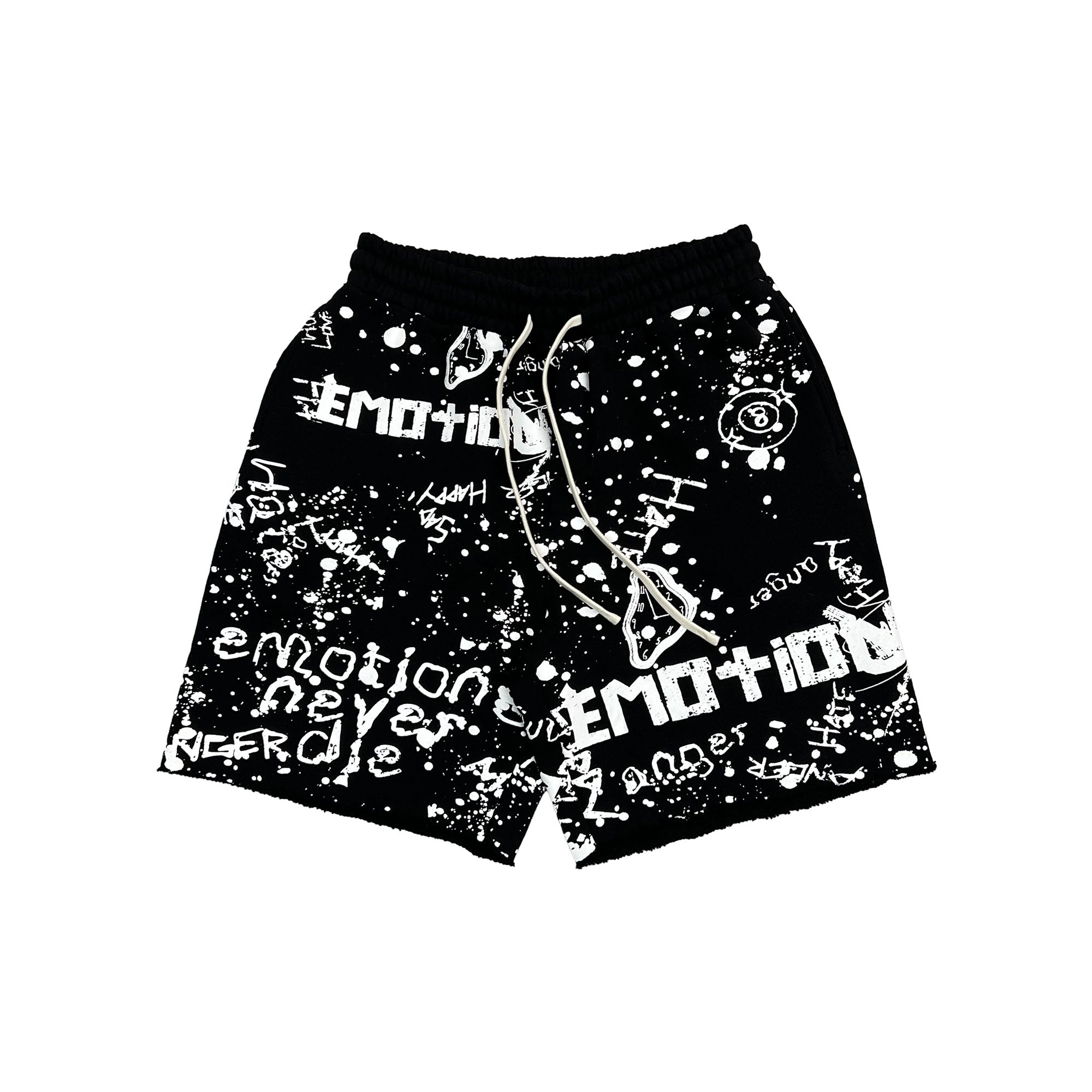 MIXED EMOTION Graffiti Text Print Black Streetwear Shorts