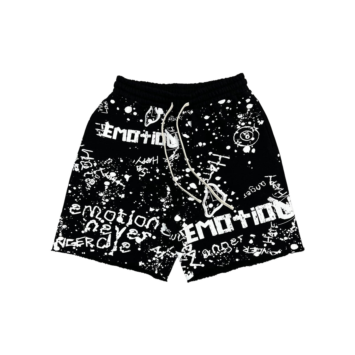 MIXED EMOTION Graffiti Text Print Black Streetwear Shorts