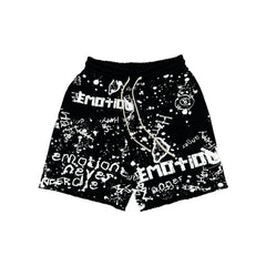 MIXED EMOTION Graffiti Text Print Black Streetwear Shorts