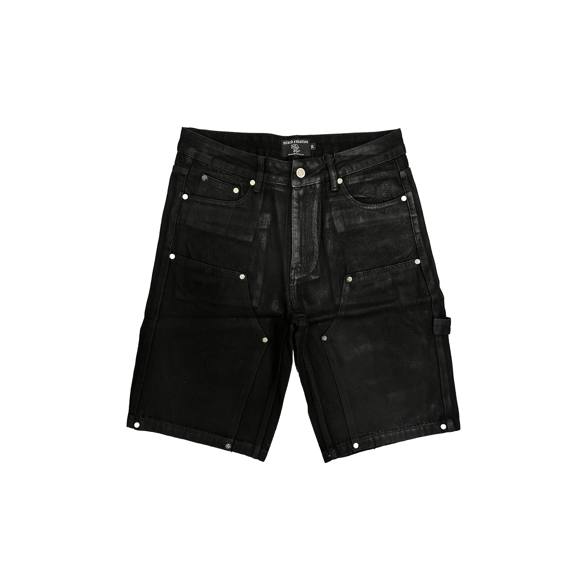 MIXED EMOTION Black Rivet Carpenter Denim Streetwear Shorts