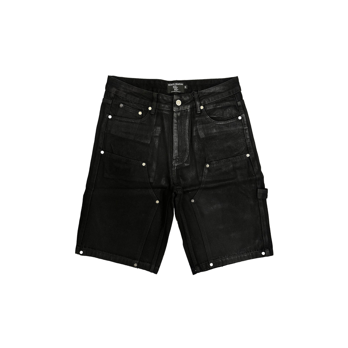 MIXED EMOTION Black Rivet Carpenter Denim Streetwear Shorts
