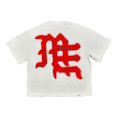 Emotions Never Die Text Print White Cropped T‑Shirt