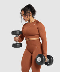 Gymshark Adapt Fleck Seamless Long Sleeve Crop Top - Copper Brown/Terracotta Orange