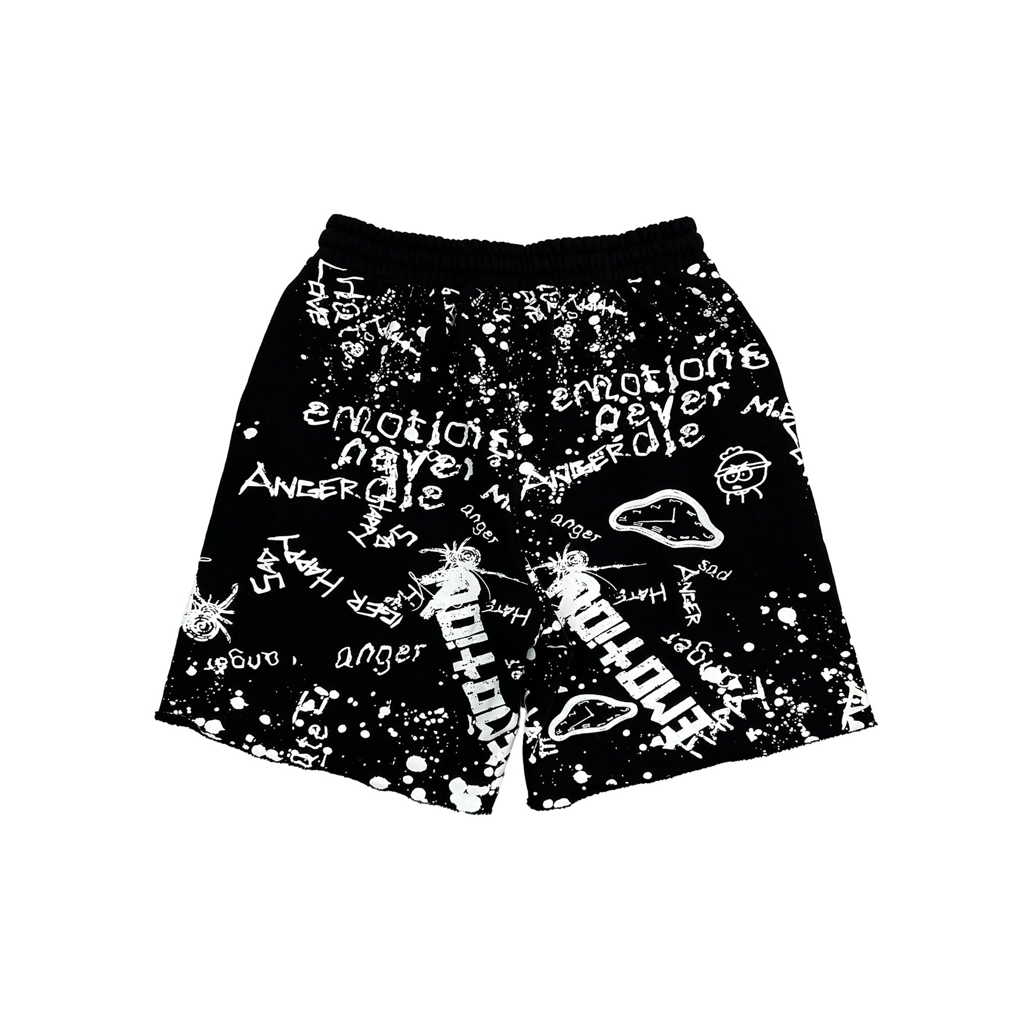 MIXED EMOTION Graffiti Text Print Black Streetwear Shorts