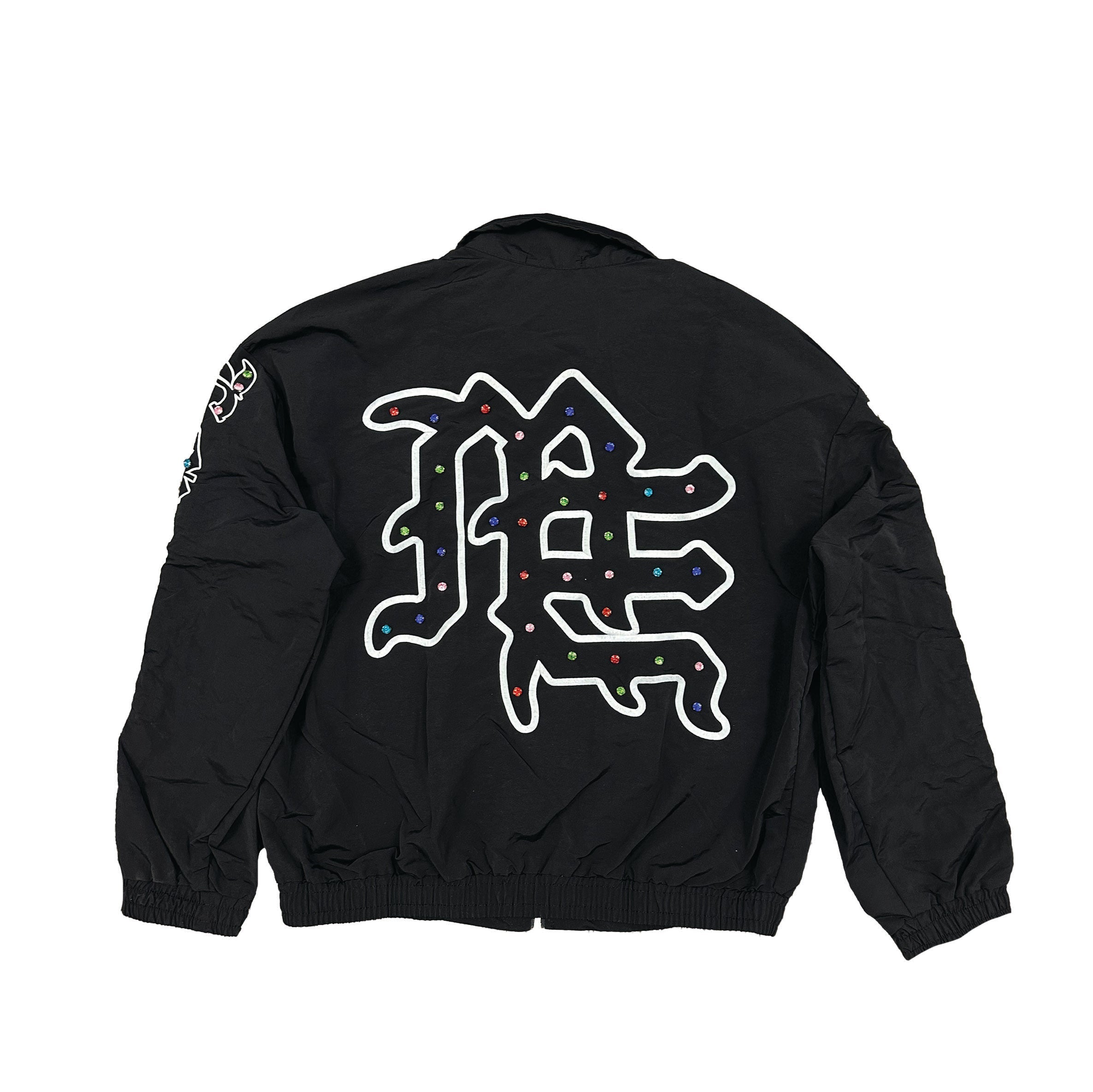 MIXED EMOTION Rhinestone Graphic Zip‑Up Windbreaker Jacket