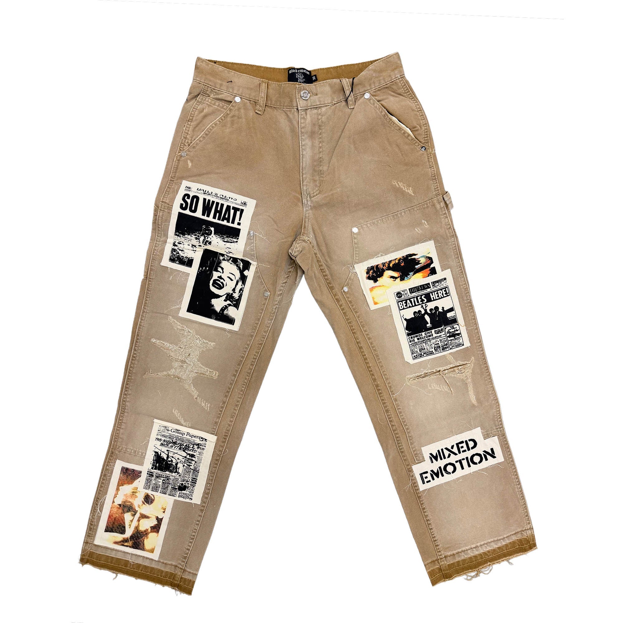 MIXED EMOTION Vintage Patchwork Khaki Wide‑Leg Pants
