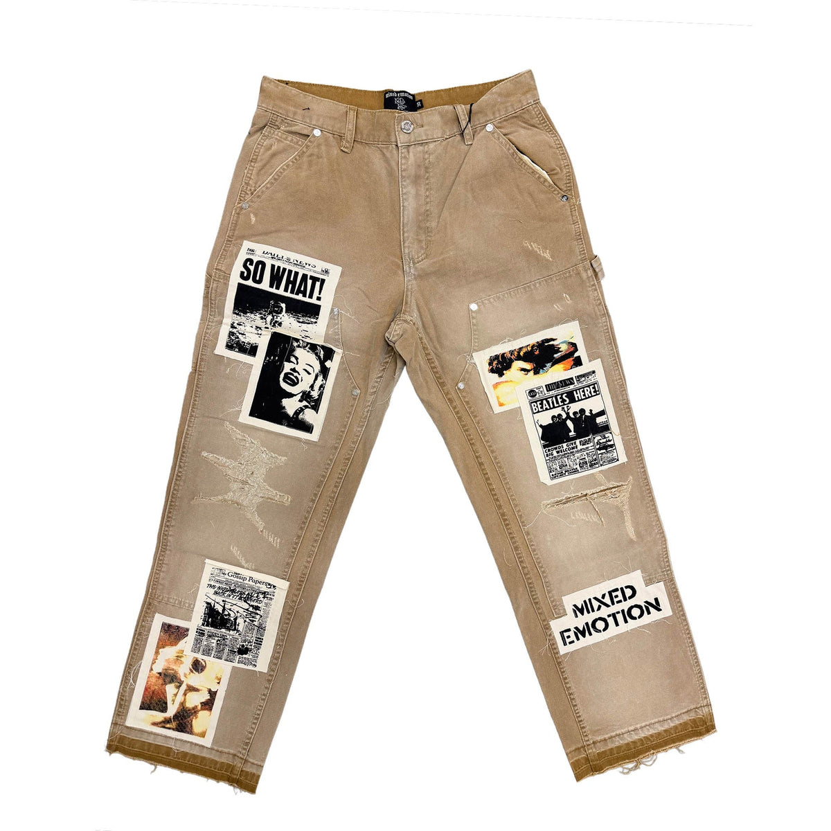 MIXED EMOTION Vintage Patchwork Khaki Wide‑Leg Pants