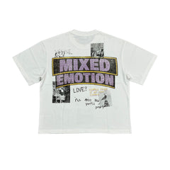 MIXED EMOTION Vintage Collage Back‑Print White Cropped T‑Shirt