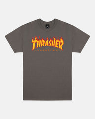 THRASHER Flame Logo Charcoal Grey Short‑Sleeve T‑Shirt