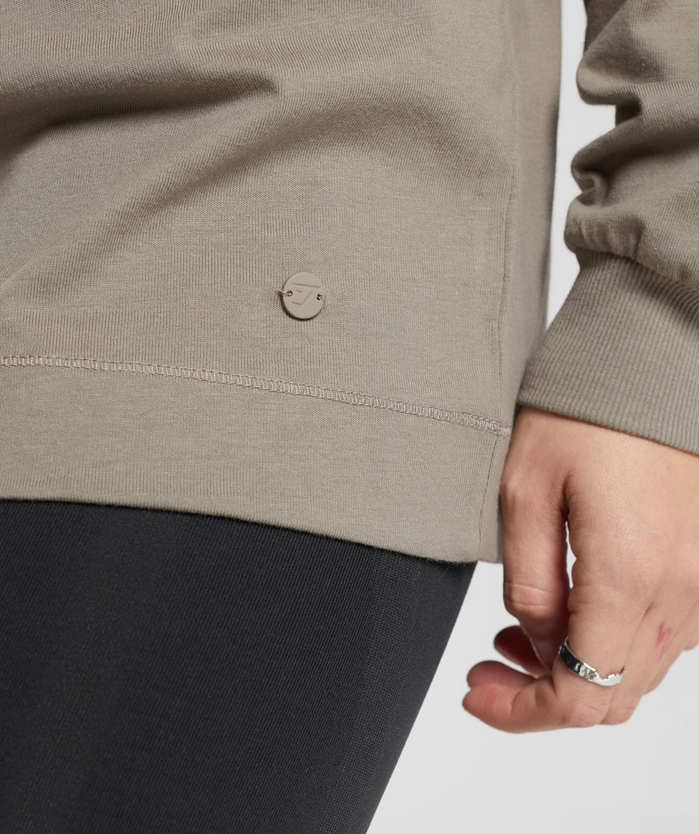 Gymshark Cotton Oversized Long Sleeve Top - Linen Brown