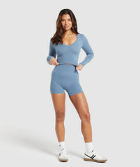 Gymshark Cotton Seamless Long Sleeve Midi Top - Faded Blue