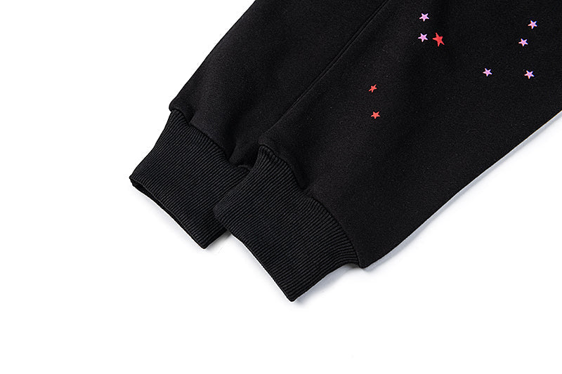 Sp5der Pink Spider‑Web Colorful Splatter Black Pullover Hoodie
