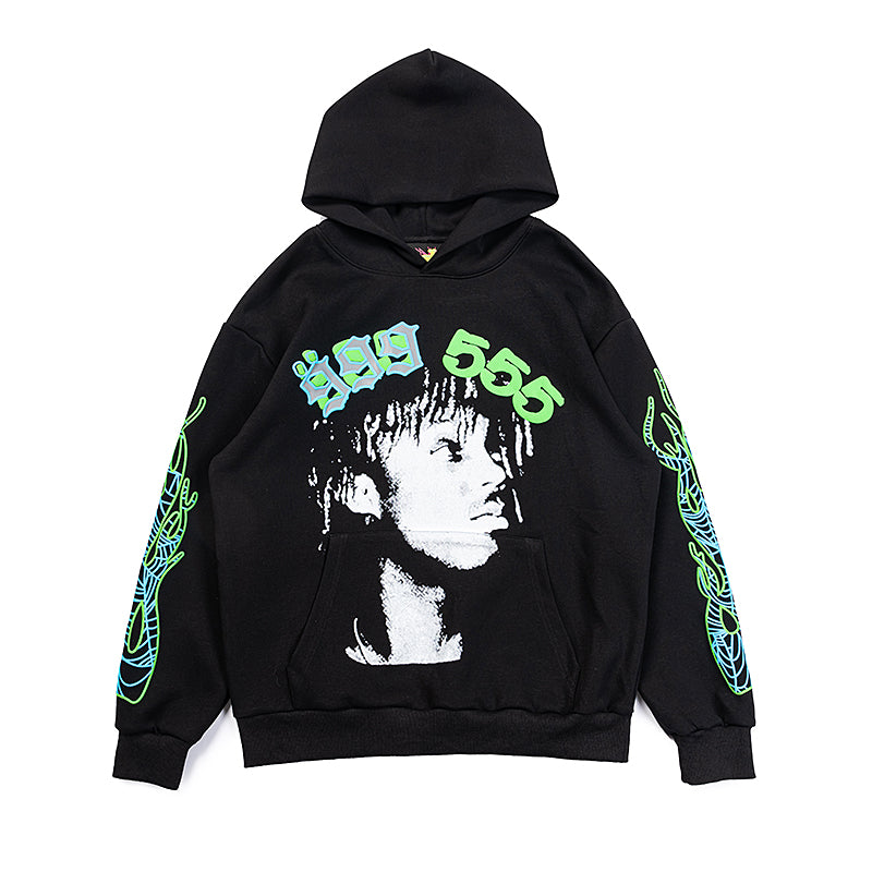 Sp5der 555 Portrait Graphic Black Pullover Hoodie