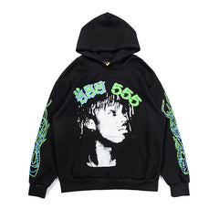 Sp5der 555 Portrait Graphic Black Pullover Hoodie