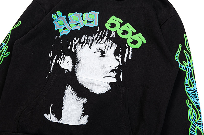 Sp5der 555 Portrait Graphic Black Pullover Hoodie