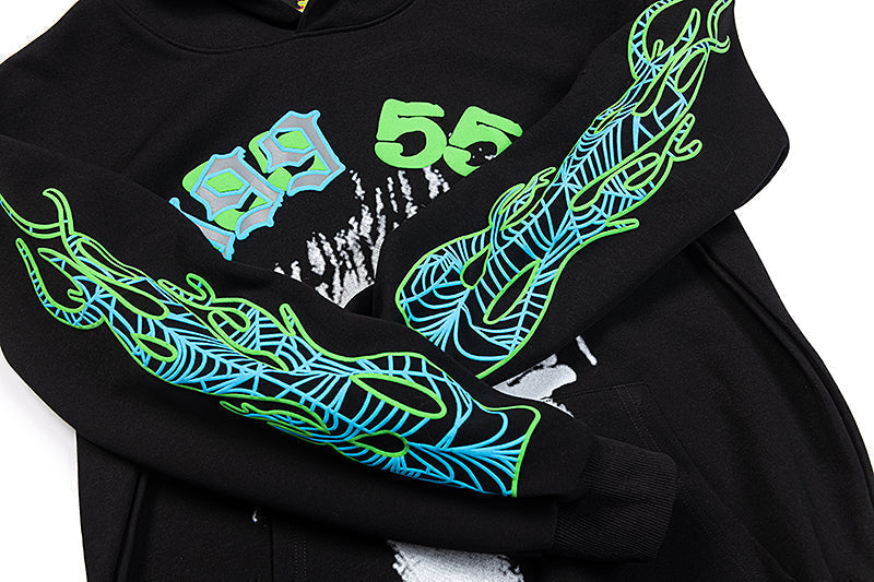 Sp5der 555 Portrait Graphic Black Pullover Hoodie