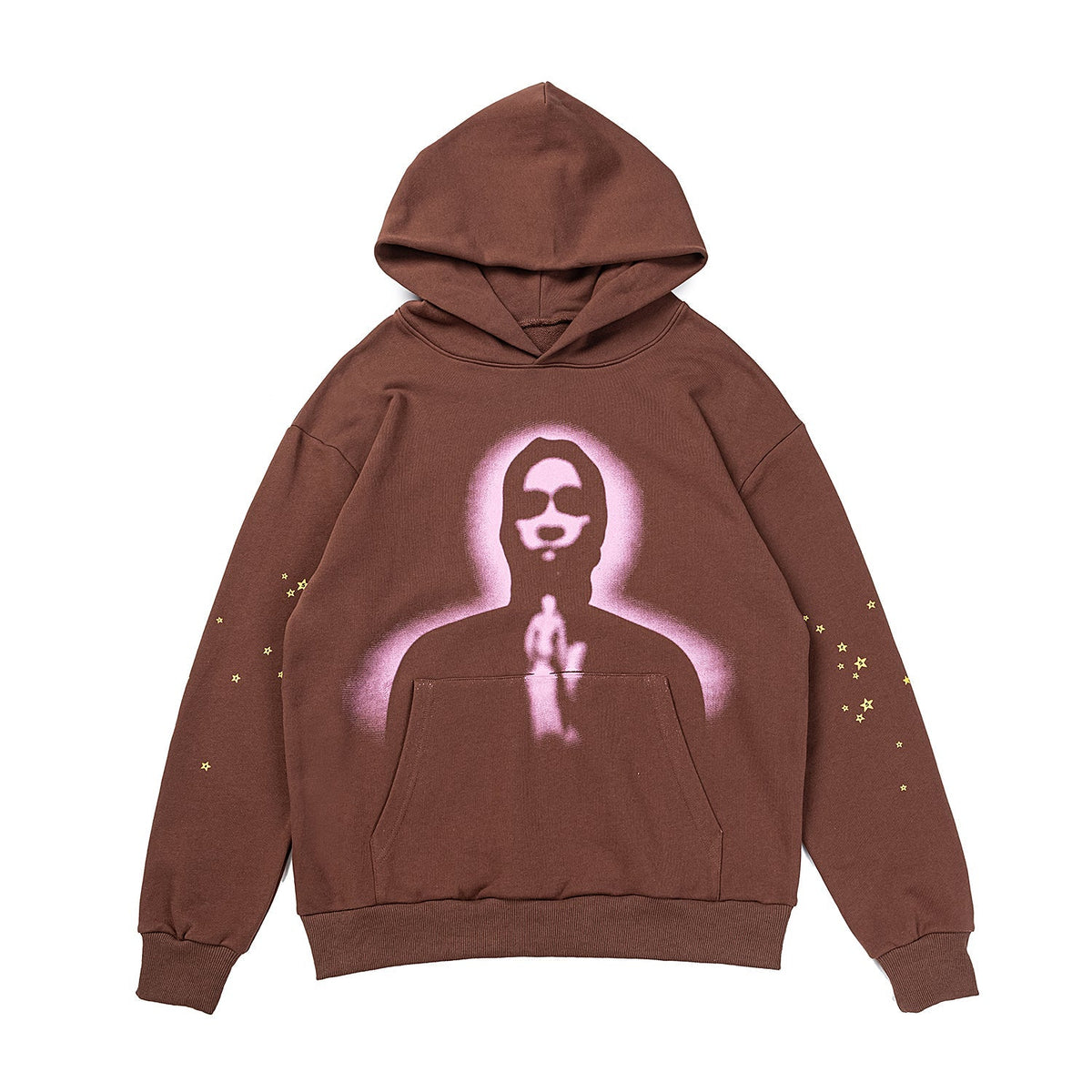 Sp5der Portrait Graphic Brown Pullover Hoodie