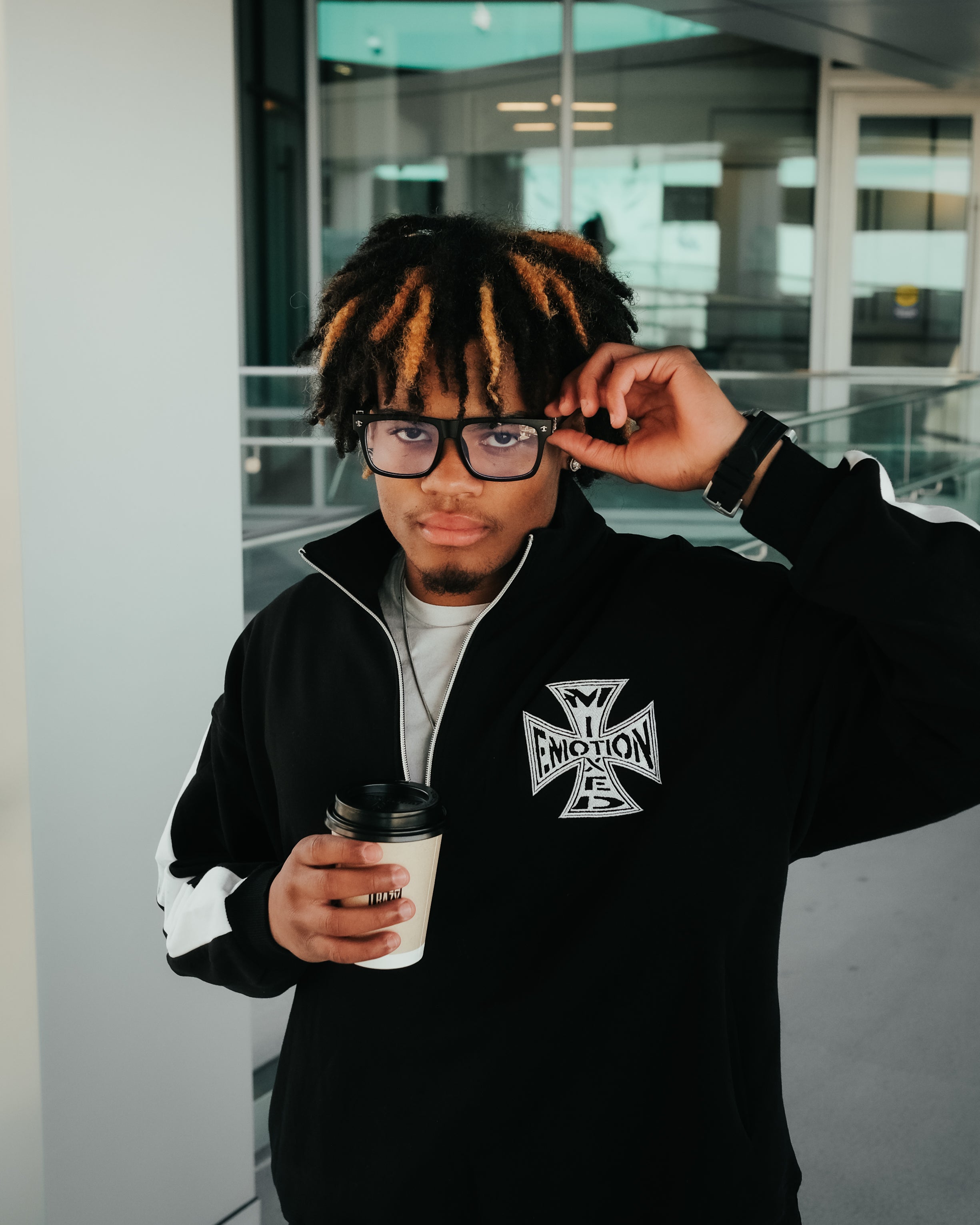 MIXED EMOTION Cross Graphic Quarter‑Zip Pullover Sweatshirt
