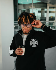MIXED EMOTION Cross Graphic Quarter‑Zip Pullover Sweatshirt