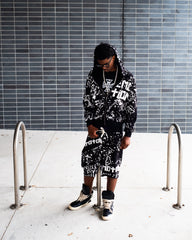 MIXED EMOTION Graffiti Text Print Black Streetwear Shorts