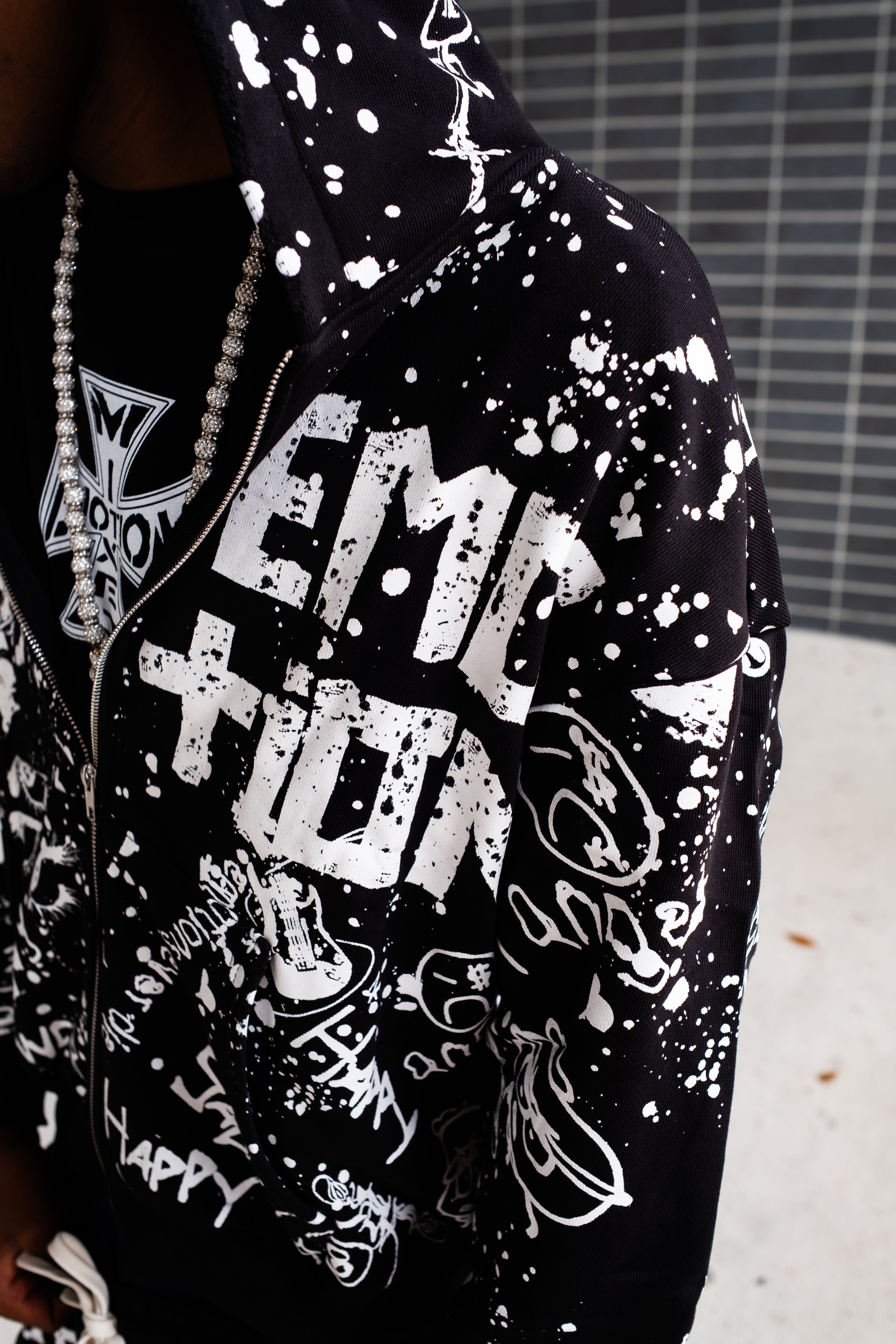 MIXED EMOTION All‑Over Graffiti Print Full‑Zip Hoodie